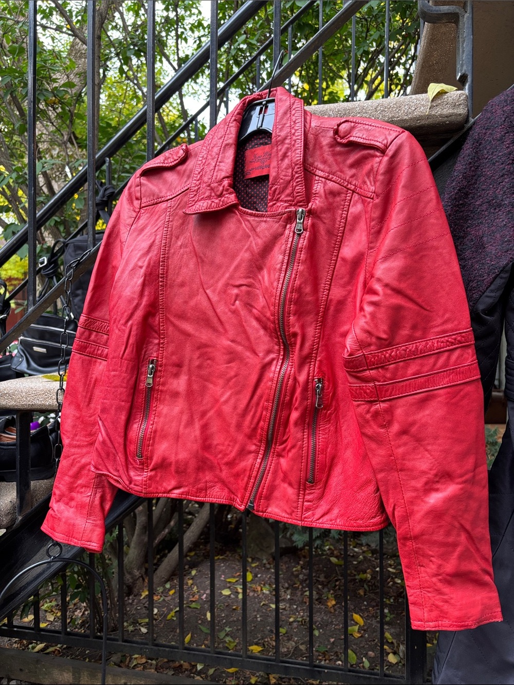 Bold Red Leather Moto Jacket — Women's Asymmetric Zip